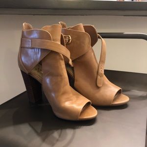 Tan open toed block heels
